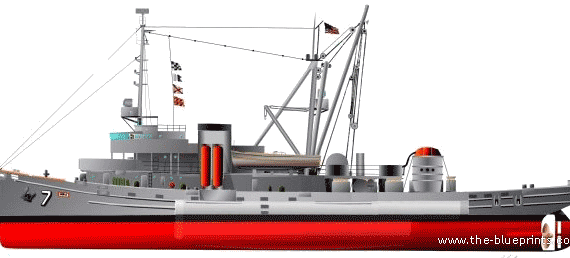 Корабль USS ASR-7 Chanticleer [Submarine Rescue Ship] - чертежи, габариты, рисунки